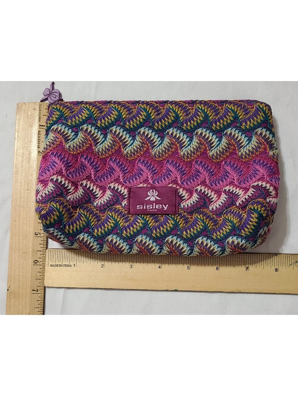 Sisley Paris Blackrose Luxury Cosmetic Makeup Pouch Sz M Purple Chevron Bag EUC